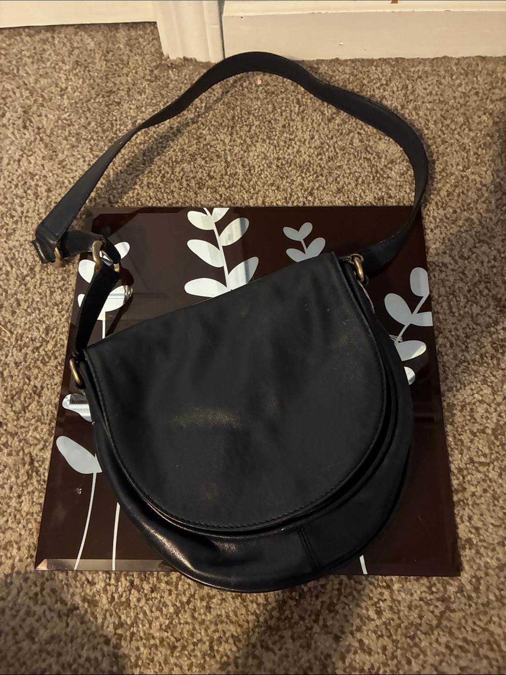 Vintage de Vecchi Navy Leather Shoulder Saddle Bag